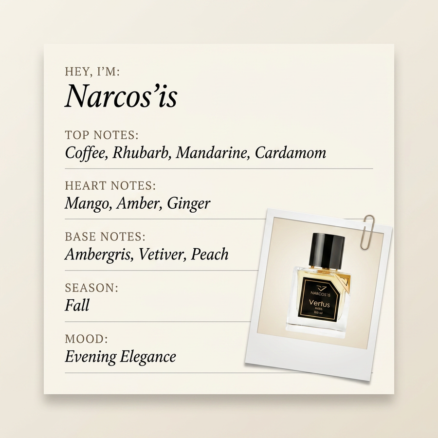 Vertus Narcos'is fragrance profile card