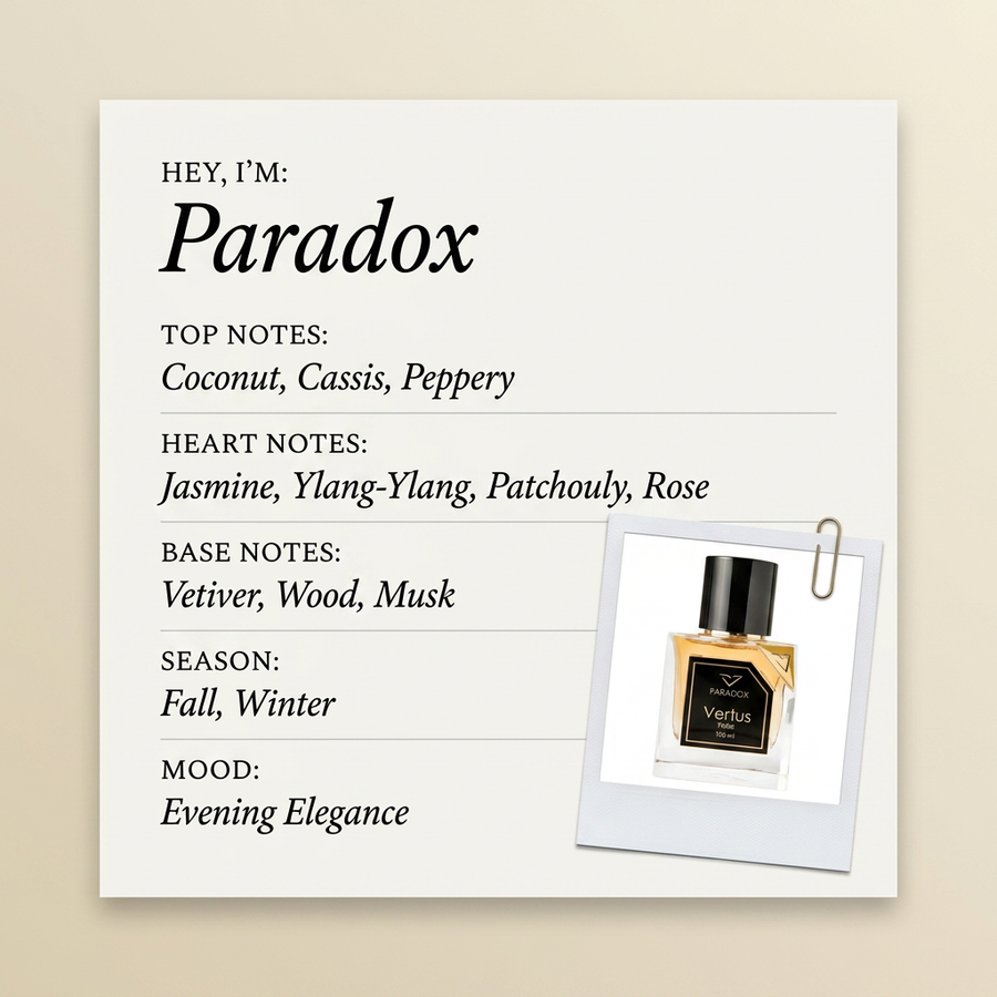 Vertus Paradox fragrance profile card