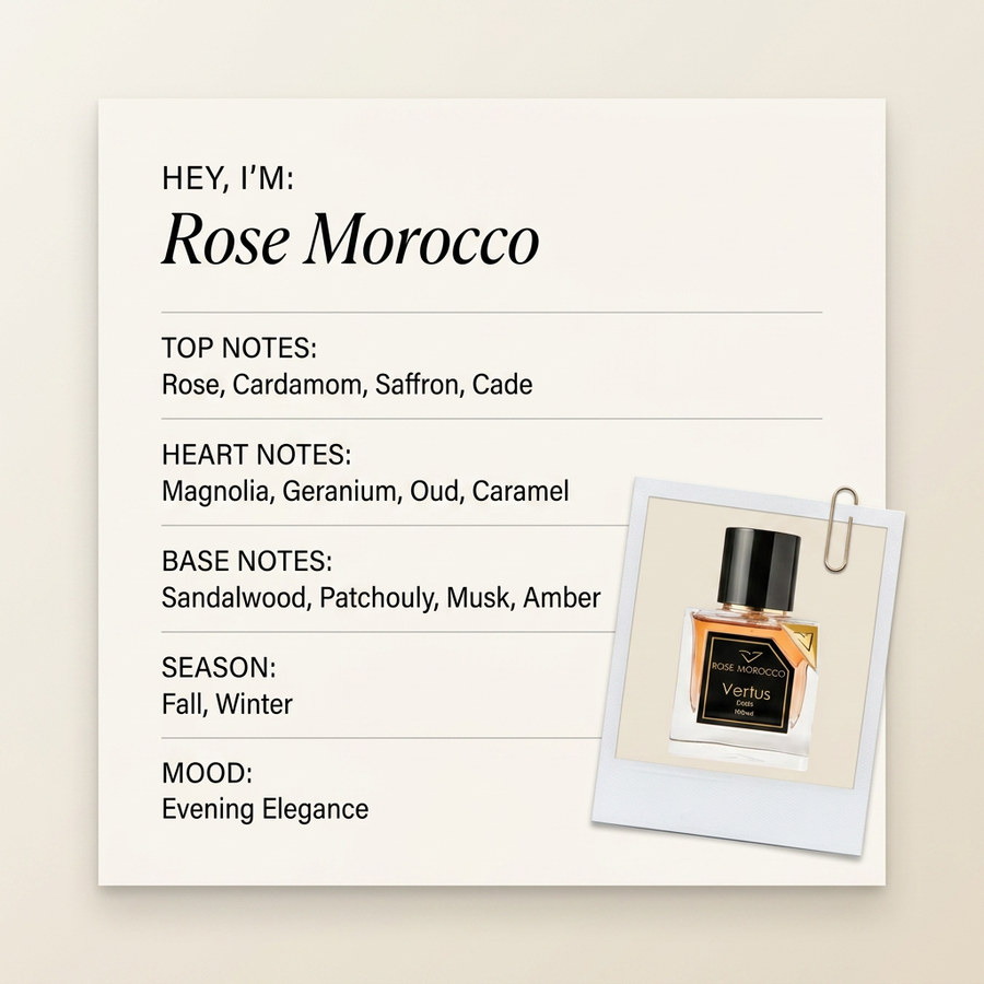 Vertus Rose Morocco fragrance profile card