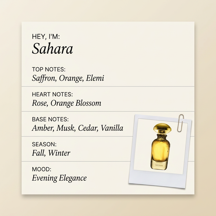 WIDIAN Sahara fragrance profile card